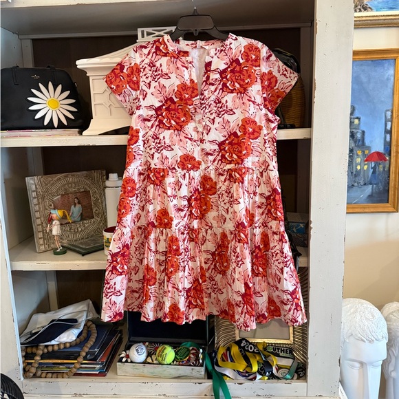 Jude Connally Maddie dress painted blooms red Large L nwt - Picture 4 of 7